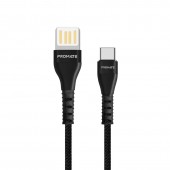 Promate VigoRay‐C 2A Type-C™ Cable with 1.2m Tangle Free Cord and Long Bend Lifespan, Black