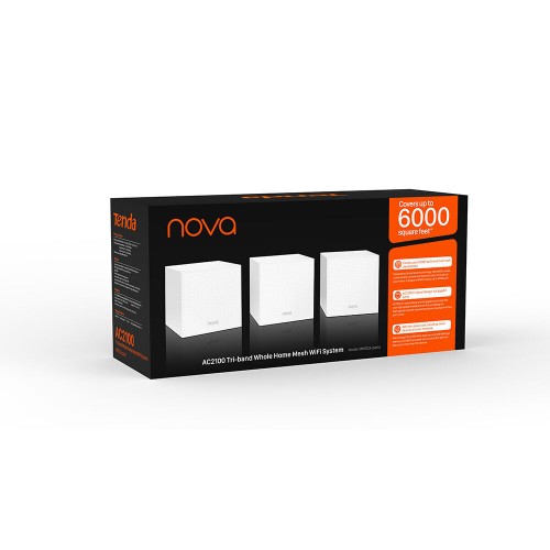 نظام واي فاي شبكي منزلي كامل ثلاثي الموجات من Tenda nova MW12 AC2100 - 3 عبوات